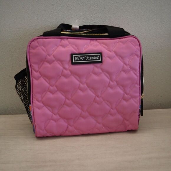 Betsey Johnson TBJ-1286 Pink Multi Heart Insulated Lunch Tote W/Mesh Pouch - Picture 6 of 9